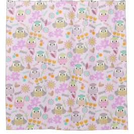 Owl Pastel Pink Douchegordijn