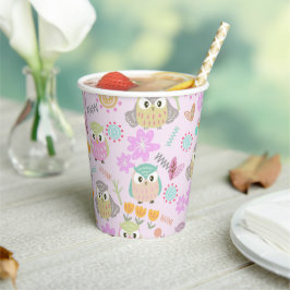 Owl Pastel Pink Papieren Bekers
