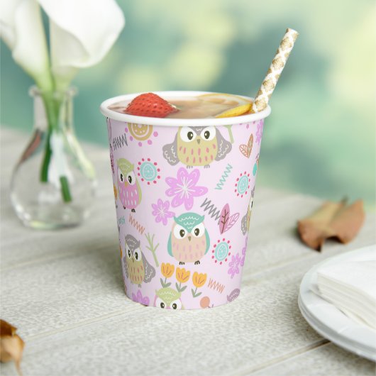 Owl Pastel Pink   Papieren Bekers (Insitu)
