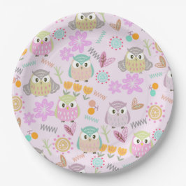 Owl Pastel Pink Papieren Bordje