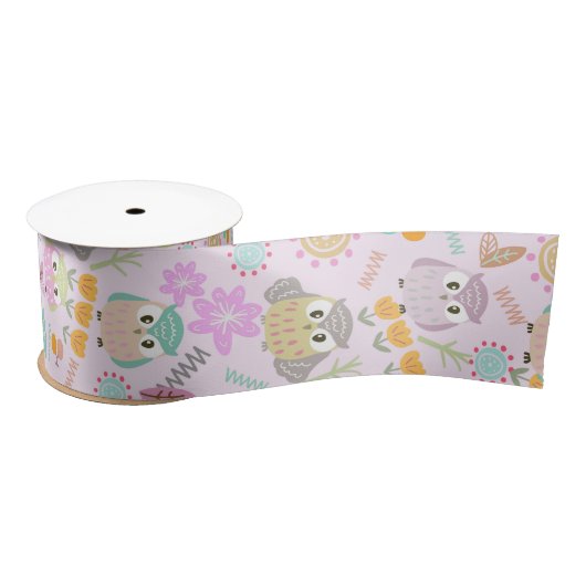 Owl Pastel Pink   Satijnen Lint (Spoel)