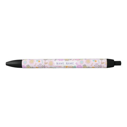 Owl Pastel Pink   Zwarte Inkt Pen (Voorkant)