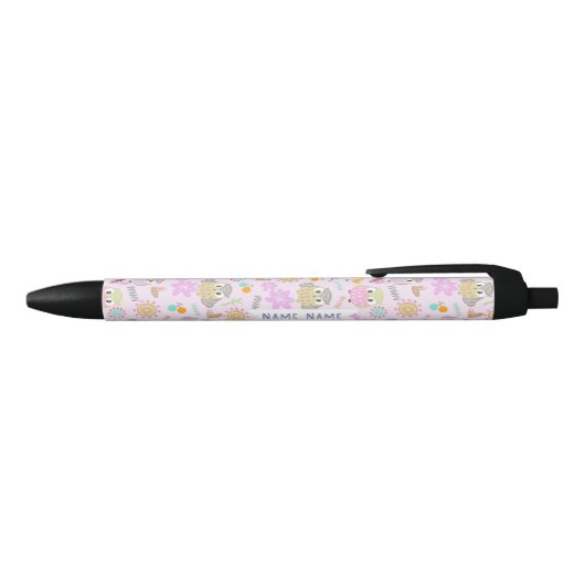 Owl Pastel Pink   Zwarte Inkt Pen (Bovenkant)