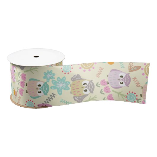 Owl Pastel Yellow   Satijnen Lint (Spoel)