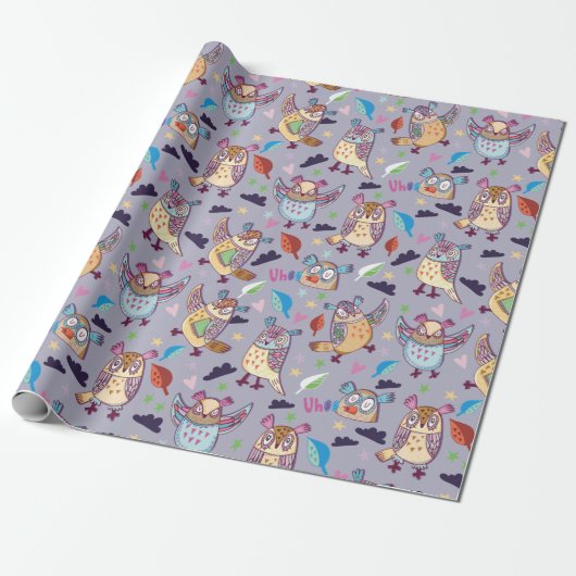 Owl Patroon Cadeaupapier (Uitgerold)