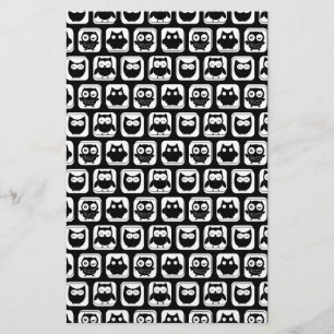 Owl Pattern in Black and White Briefpapier