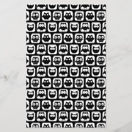 Owl Pattern in Black and White Briefpapier (Voorkant)
