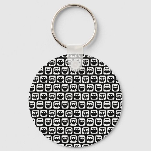 Owl Pattern in Black and White Sleutelhanger (Voorkant)