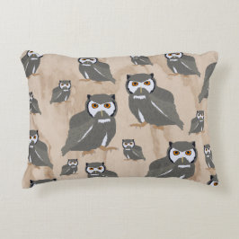 Owl Pattern & Rustic Wood Accent Kussen