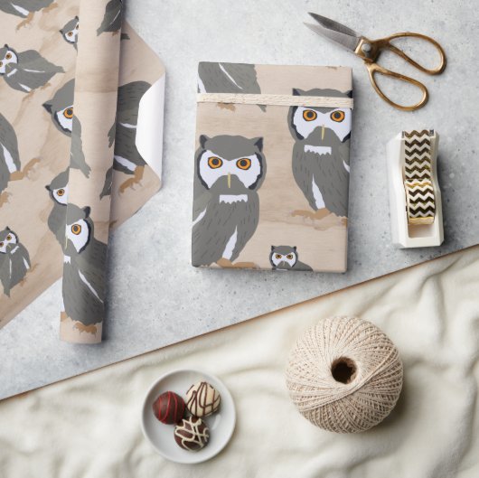 Owl Pattern & Rustic Wood Cadeaupapier (Crafts)
