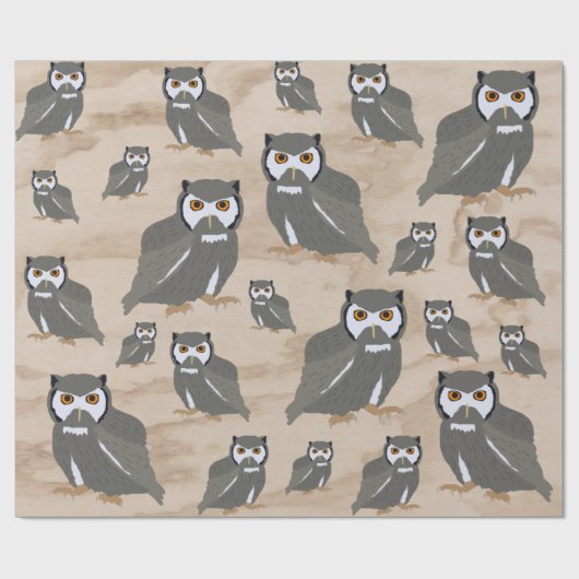 Owl Pattern & Rustic Wood Cadeaupapier (Vlak)