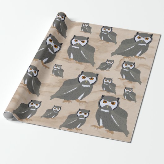 Owl Pattern & Rustic Wood Cadeaupapier (Uitgerold)