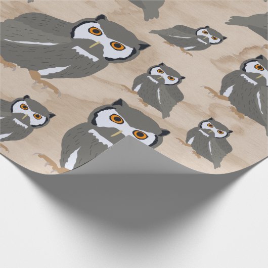 Owl Pattern & Rustic Wood Cadeaupapier (Hoek)