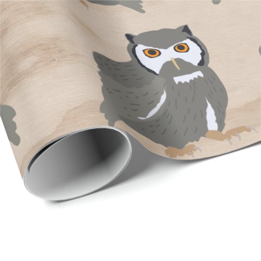 Owl Pattern & Rustic Wood Cadeaupapier (Rol Hoek)