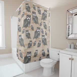 Owl Pattern & Rustic Wood Douchegordijn