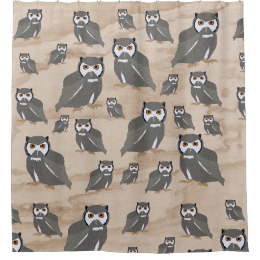 Owl Pattern & Rustic Wood Douchegordijn (Voorkant)