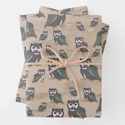 Owl Pattern & Rustic Wood Inpakpapier Vel (In situ)