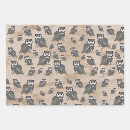 Owl Pattern & Rustic Wood Inpakpapier Vel (Voorkant)