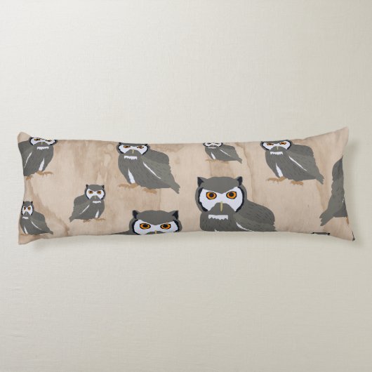 Owl Pattern & Rustic Wood Lichaamskussen (Achterkant)