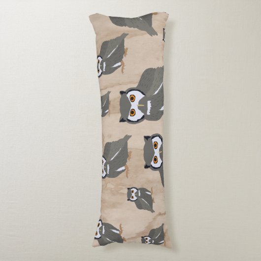 Owl Pattern & Rustic Wood Lichaamskussen (Voorkant Verticaal)