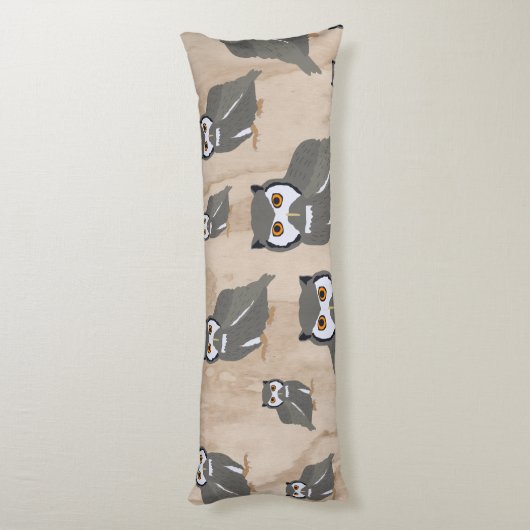 Owl Pattern & Rustic Wood Lichaamskussen (Achterkant (Verticaal))