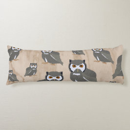 Owl Pattern & Rustic Wood Lichaamskussen