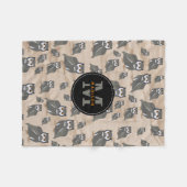 Owl Pattern & Rustic Wood Monogram Fleece Deken (Voorkant (Horizontaal))