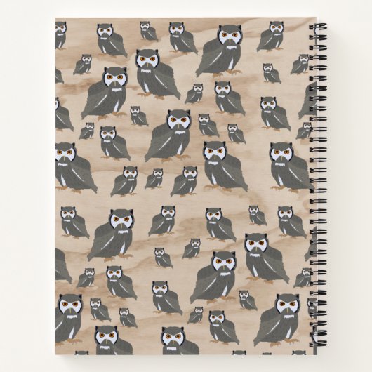 Owl Pattern & Rustic Wood Monogram Notitieboek (Achterkant)