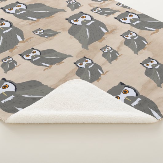 Owl Pattern & Rustic Wood Sherpa Deken (3/4)