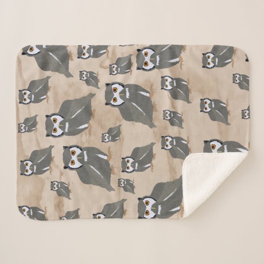 Owl Pattern & Rustic Wood Sherpa Deken (Voorkant (horizontaal))
