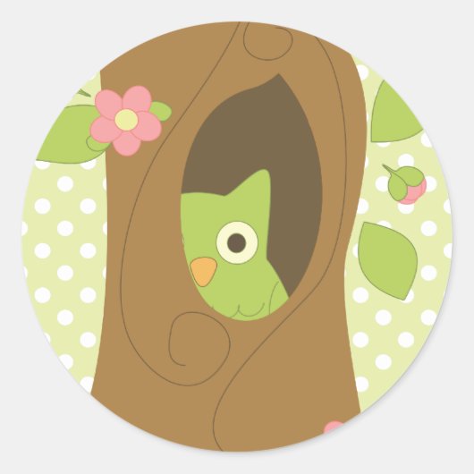 Owl Peeking Ronde Sticker (Voorkant)