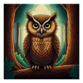 Owl perched on a tree log in a forest perfect poster (Voorkant)