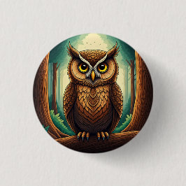 Owl perched on a tree log in a forest ronde button 3,2 cm