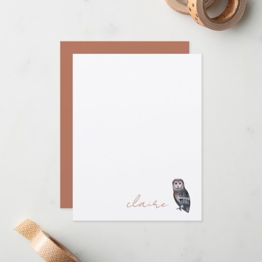 Owl Personalized Note Card Notitiekaartje (Voorkant / Achterkant in situ)