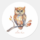 Owl Personalized Ronde Sticker (Voorkant)