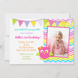 Owl Photo Birthday Party Invitation Kaart