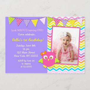 Owl Photo Birthday Party Invitation Kaart