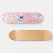 Owl Pink Glitter Cherry Blossom Monogram Persoonlijk Skateboard (Horizontaal)