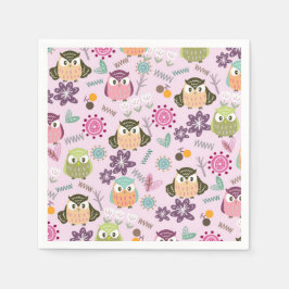 Owl Pink Napkins Servet