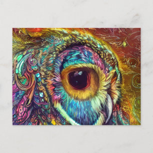 Owl Portrait Fractal Waterverf Briefkaart