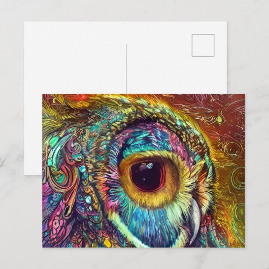 Owl Portrait Fractal Waterverf Briefkaart (Voorkant / Achterkant)