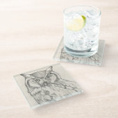 Owl Portret - Schets Glazen Onderzetter (Schuin)