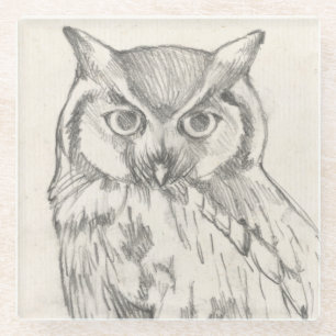 Owl Portret - Schets Glazen Onderzetter
