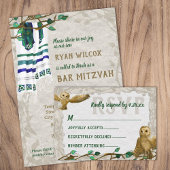 Owl, Prayer Tallit, Green Bar Mitzvah Uitnodiging