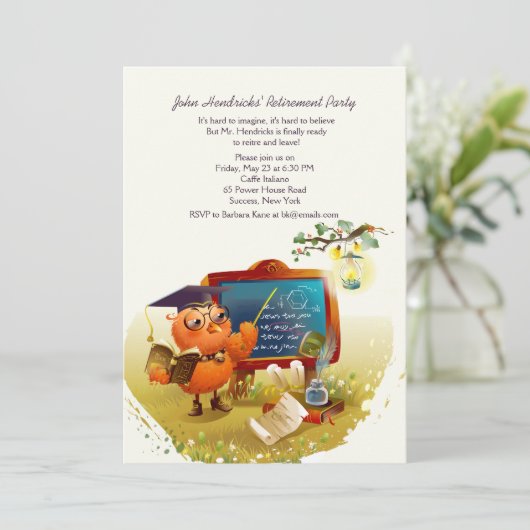 Owl Professor Retirement Party Uitnodiging (Staand voorkant)