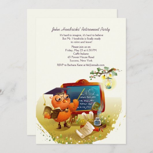 Owl Professor Retirement Party Uitnodiging (Voorkant / Achterkant)