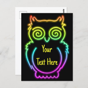 Owl Psychedelic Neon Light Button Briefkaart