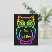 Owl Psychedelic Neon Light Button Briefkaart (Staand voorkant)