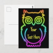 Owl Psychedelic Neon Light Button Briefkaart (Voorkant / Achterkant)