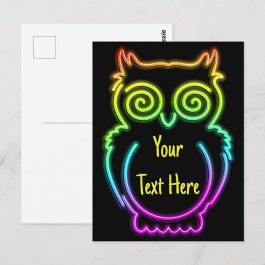 Owl Psychedelic Neon Light Button Briefkaart (Voorkant / Achterkant)